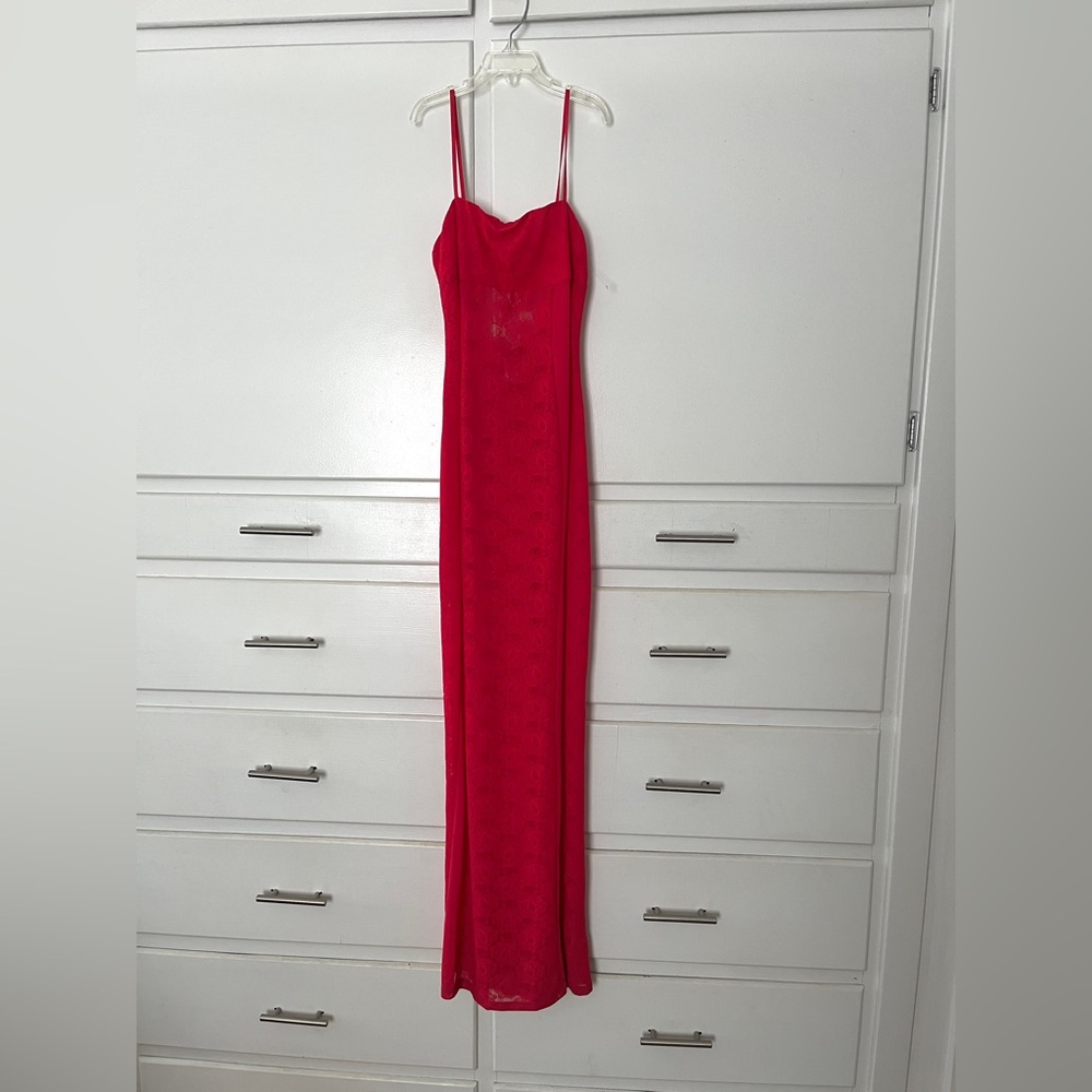 Urban Outfitters red stretchy lace long chemise dress size medium